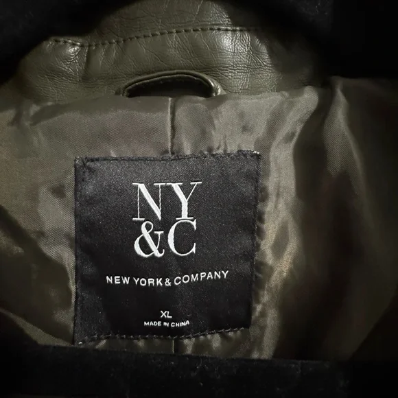 New York & Company Women's Olive Faux Leather Jacket - Picture 3 of 6